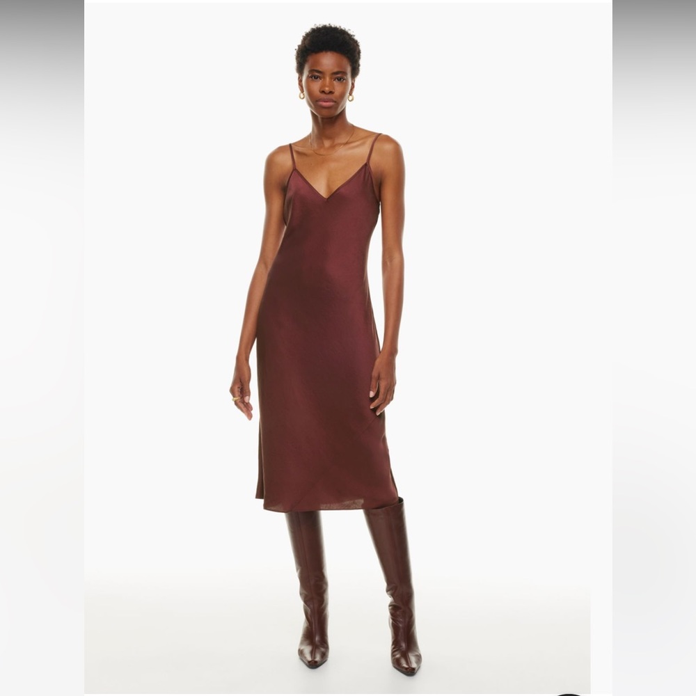 NWT Aritzia Only Slip Satin Midi Dress in Spiced Burgundy